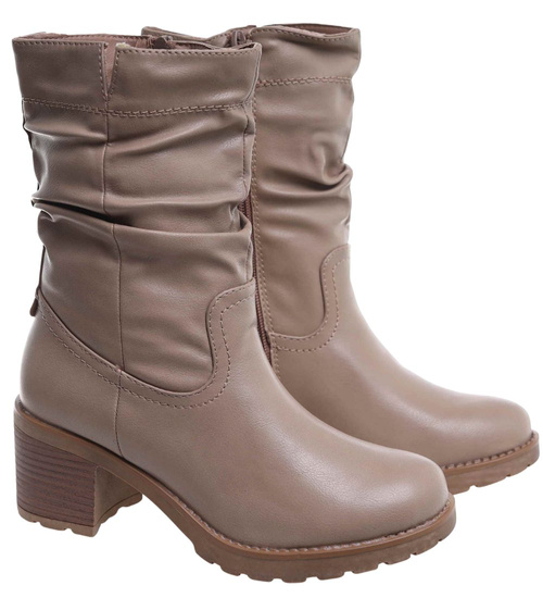 Damskie botki z wysoką cholewką Khaki /G4-2 18322 W341/