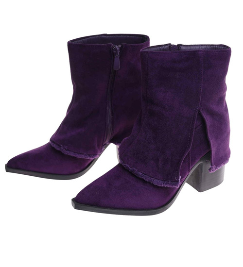 Fioletowe botki damskie na obcasie słupku /G2-2 18218 W234/