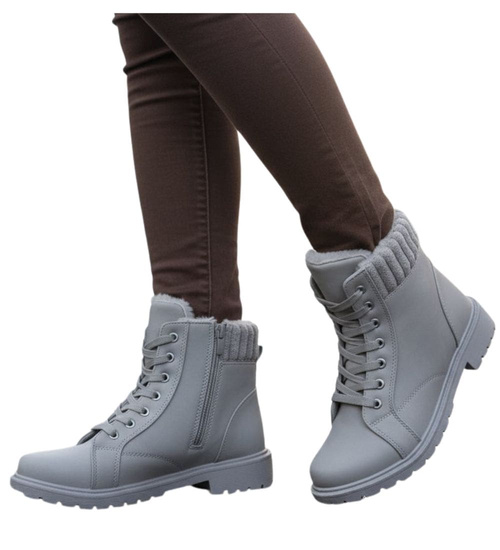 Zimowe szare botki trapery z futerkiem /A4-2 18613 T319/