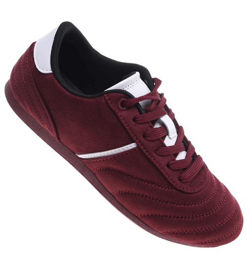 Bordowe sneakersy damskie zamszowe /A10-3 18801 W282/