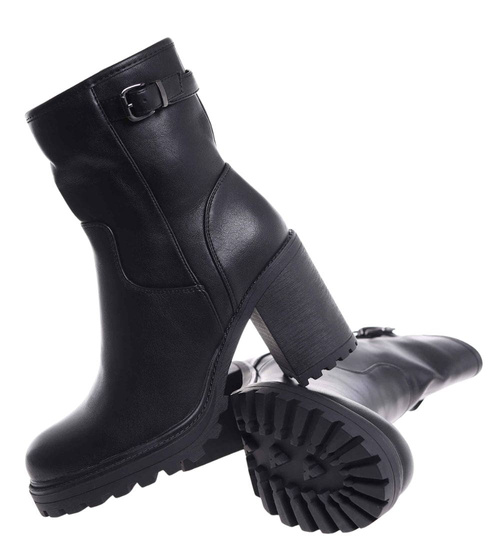 Czarne botki zimowe na grubym obcasie /E8-1 18558 G388/