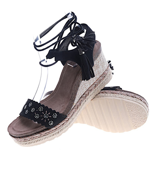 Sandały na koturnie i platformie Czarne /G11-2 14056 S290/