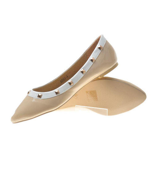 Beżowe wiosenne lakierowane balerinki /G6-2 7780 S191/