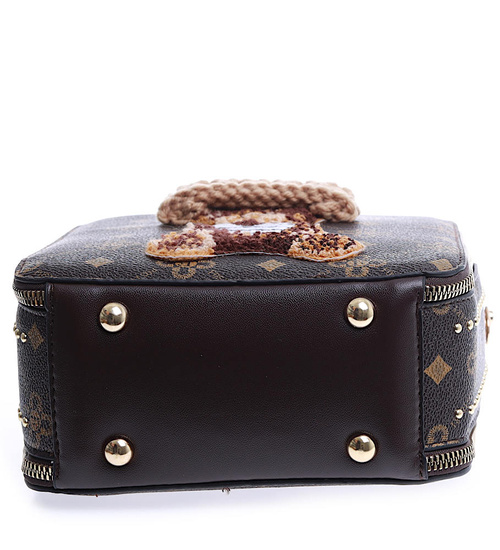 Ciemno brązowa torebka kuferek z misiem /H2 K8 TB504 S482/