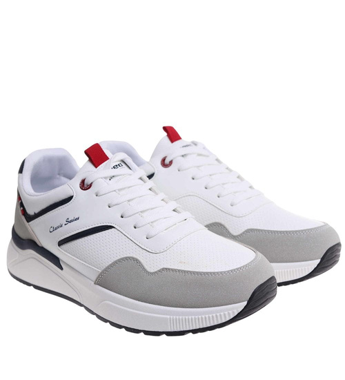 Sznurowane męskie białe buty sportowe /A3-3 18012 GF585/