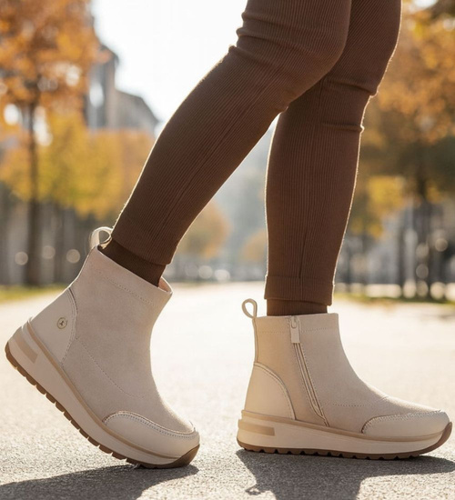 Sportowe botki damskie na zimę beżowe /E1-1 18557 W205/