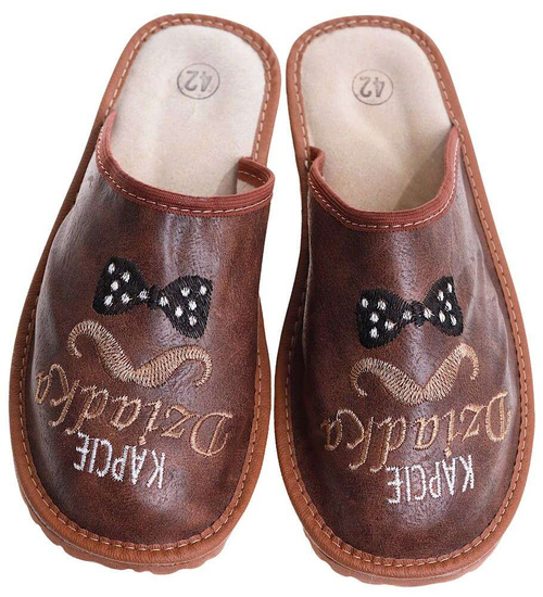 Skórzane brązowe kapcie dla dziadka /G9-1 7375 S199/