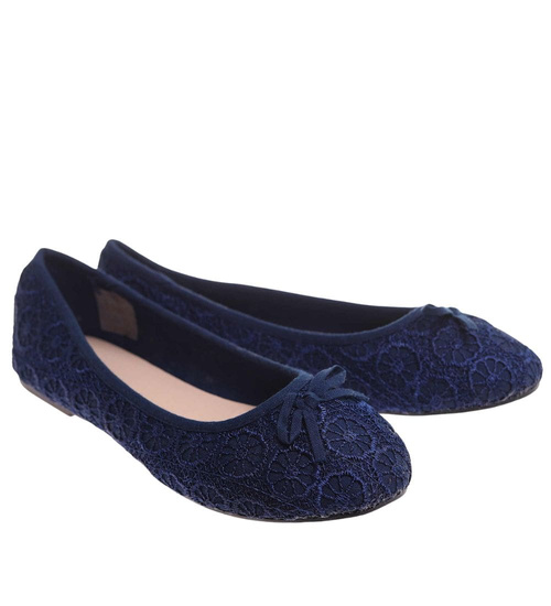 Baleriny damskie Granatowe koronkowe /G5-3 16607 T088/