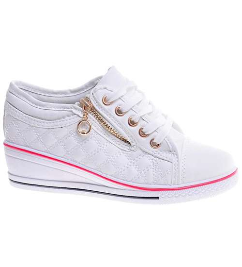 Dziewczęce trampki na niskim koturnie Białe /F7-2 11327 S10-5/ Dziewczęce trampki na niskim koturnie Białe /F7-2 11327 S10-5/