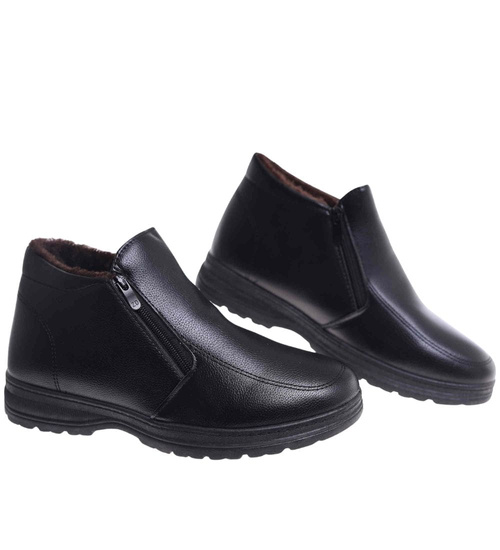 Czarne ocieplane botki męskie z suwakiem /A5-2 18597 T386/