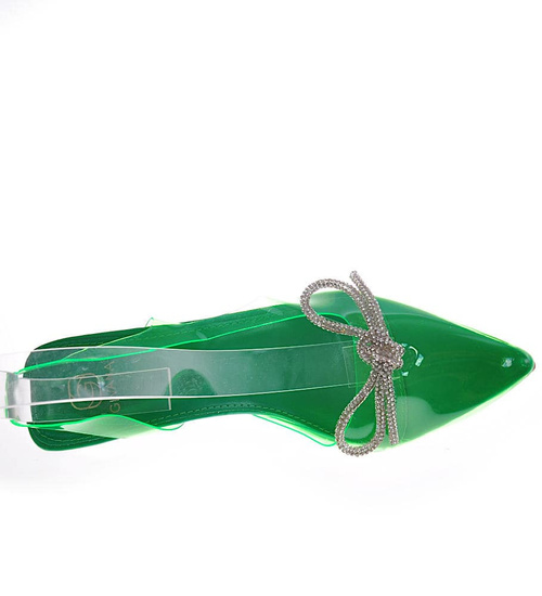 Transparentne zielone szpilki z kokardą /F7-2 12143 T797/