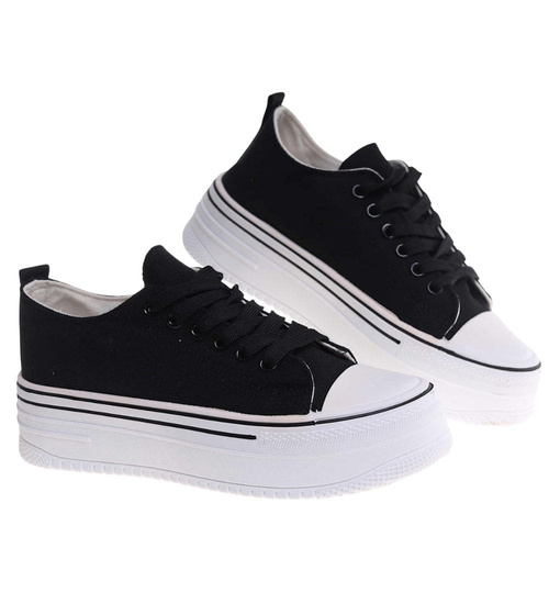 Materiałowe trampki na platformie sznurowane /J5-1 18492 W6/