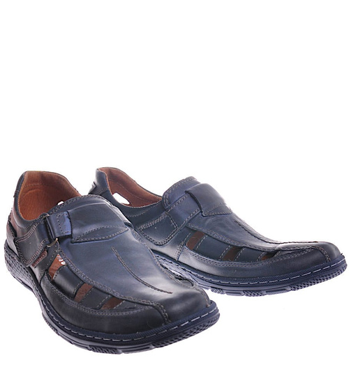 Granatowe sandały męskie z naturalnej skóry /H2 19 11836 D110/