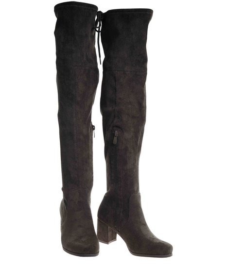 Oliwkowe wysokie kozaki muszkieterki /G1-2 18447 T387/