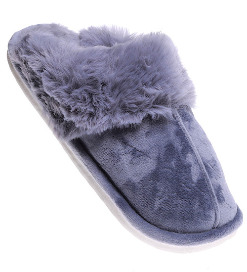 Pluszowe szare kapcie damskie z futerkiem /A6-1 15265 S246/