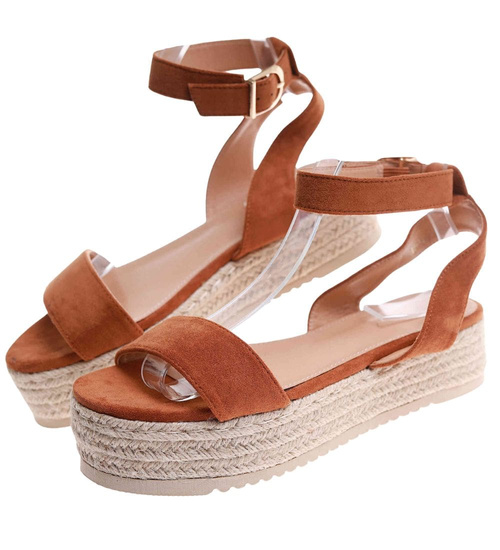 Brązowe damskie sandały na platformie /B4-1 17688 G145/