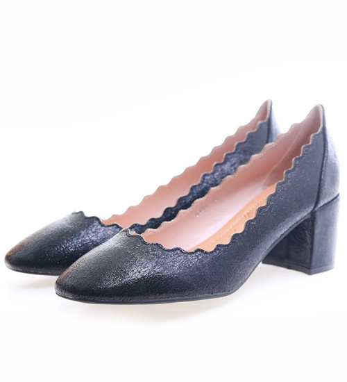 Czarne czółenka na grubym obcasie /E2-3  17146 T185/