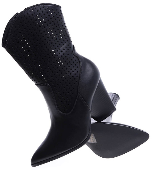 Ażurowe czarne kowbojki na słupku /G7-2 14899 T486/