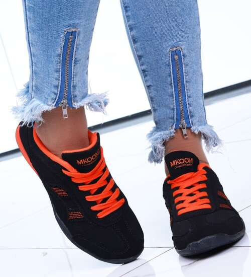Czarno pomarańczowe buty sportowe z wiązaniami /E9-3 14980 T189/
