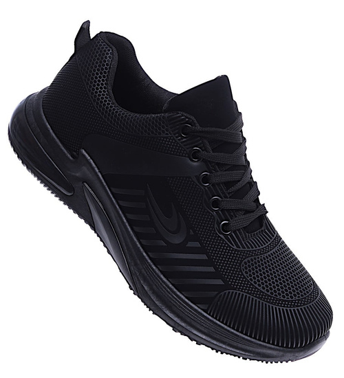 Sznurowane męskie czarne buty sportowe sneakersy /B6-1 14634 S296/