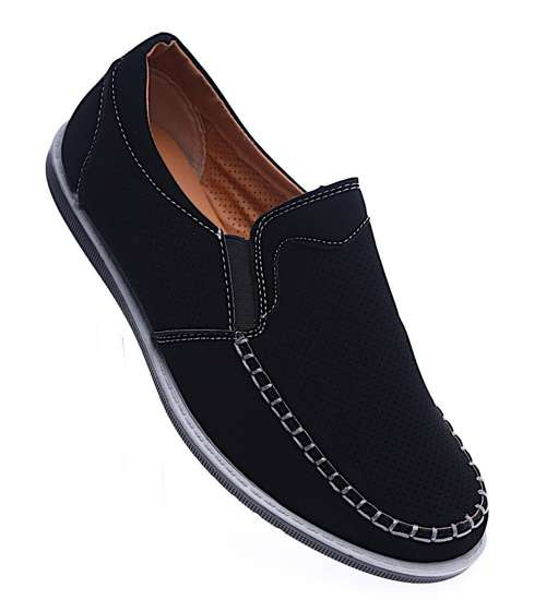 Wsuwane męskie półbuty Czarne /F2-2 14215 T490/ Wsuwane męskie półbuty Czarne /F2-2 14215 T490/