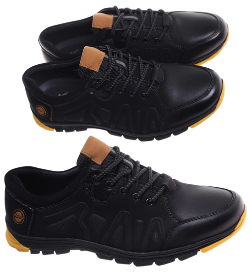 Czarne sznurowane obuwie trekkingowe /B2-2 18034 T386/