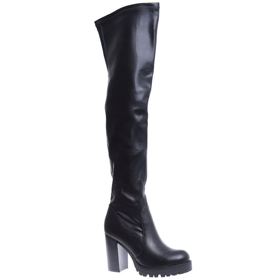 Wysokie czarne kozaki na obcasie i platformie /G4-3 15291 T739/