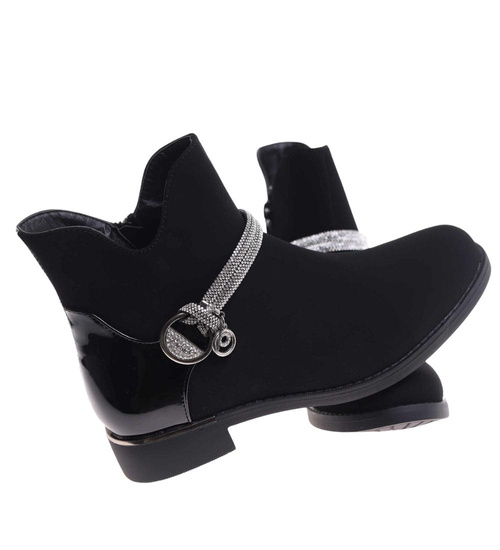 Czarne botki damskie ocieplane z ozdobą /F2-2 18417 W4/