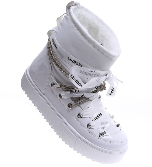 Grubo ocieplane białe śniegowce damskie /C4-1 15374 T432/