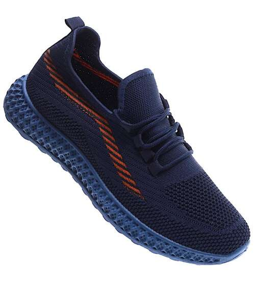 Lekkie ażurowe męskie buty sportowe Granatowe /D1-1 15556 T383/