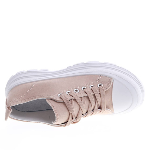 Mega modne damskie trampki Beżowe /G2-3 9383 S291/