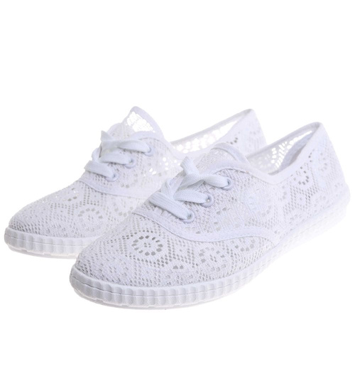 Tenisówki damskie białe ażurowe wiązane /D1-2 17824 T234/