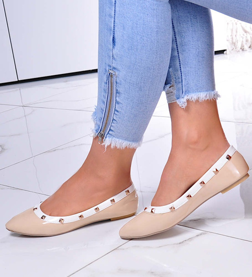 Beżowe wiosenne lakierowane balerinki /G6-2 7780 S191/