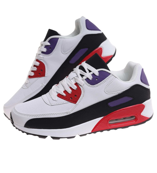 Wiązane biało fioletowe buty sportowe męskie /E9-3 17969 W385/