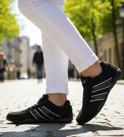 Sznurowane damskie czarne buty sportowe ost505