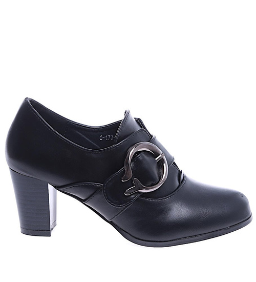 Wsuwane czarne botki damskie na obcasie /G5-1 14747 T281/