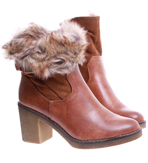 Zimowe damskie botki na słupku Camel /B4-3 15325 T592/