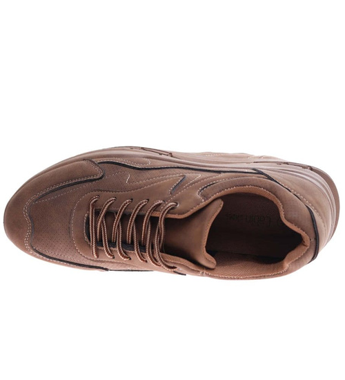 Sznurowane męskie buty sportowe sneakersy Brązowe /B5-1 17246 T483/