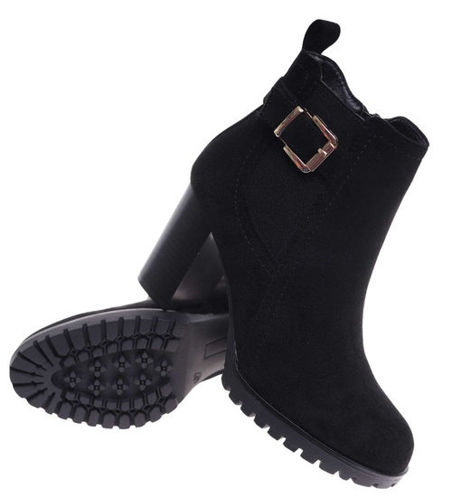 Botki damskie na obcasie Czarne /A8-2 18264 W422/