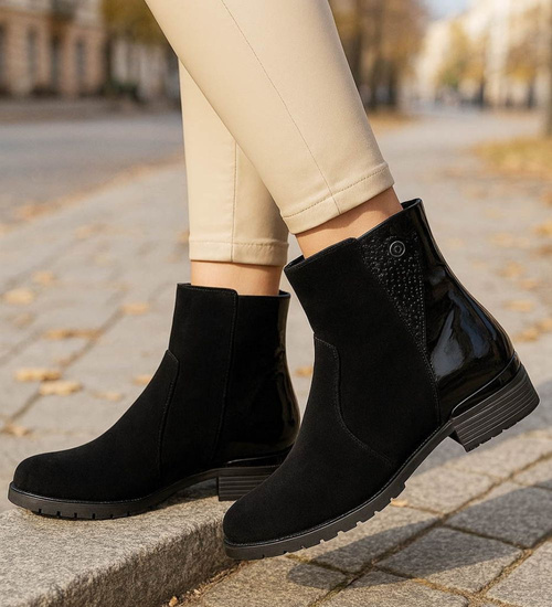 Klasyczne czarne botki damskie zimowe /G5-2 18575 W435/