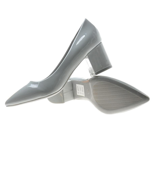 Kobiece damskie czółenka na słupku Szare /F6-2 8564 S397/