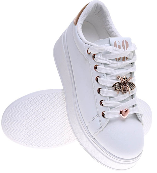 Białe sznurowane damskie trampki na platformie /B5-3 16211  T535/