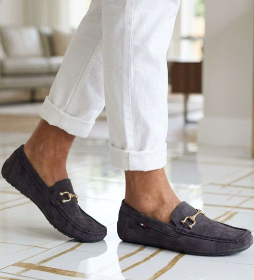 Wsuwane męskie półbuty szare mokasyny /C1-3 18655 T394/