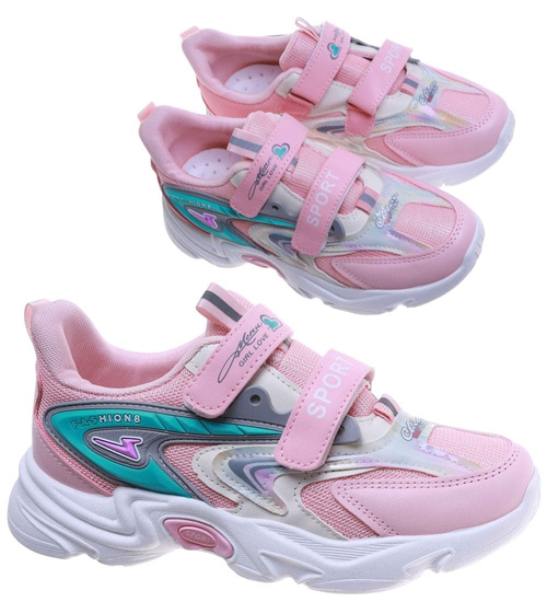 Zielono różowe dziewczęce buty sneakersy /G7-2 17621  T203/