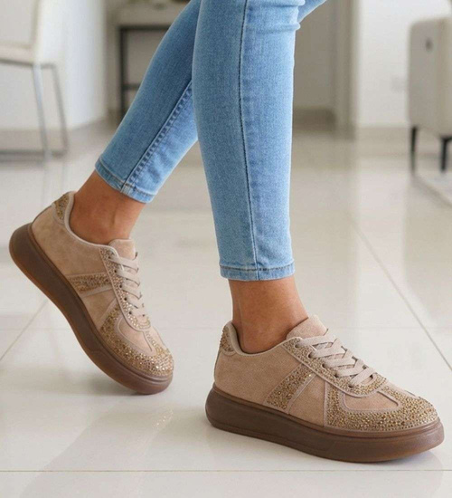 Zamszowe trampki damskie na platformie Khaki /D2-1 18815 W288/