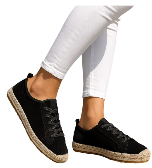 Czarne półbuty espadryle na platformie /H2 17204 G185/