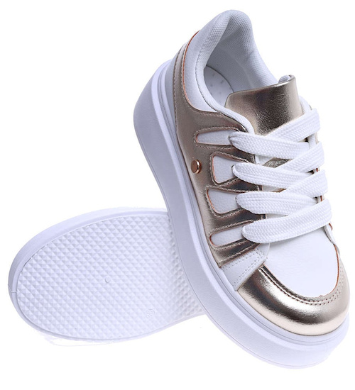 Biało złote damskie trampki na platformie /G3-3 14730 T565/