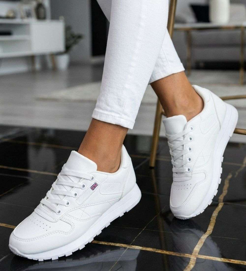 Białe sneakersy damskie sznurowane buty sportowe /C6-1 18670 T255/