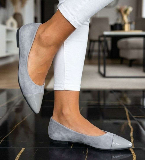 Szare baleriny damskie z zamszu /E1-2 18708 T087/