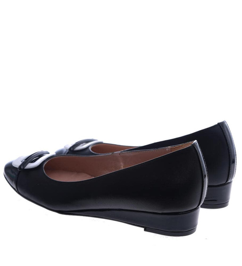 Czarne damskie czółenka ze skóry naturalnej /G-12-2 SR22/